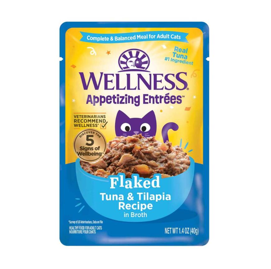 Wellness Appetizing Entrees Flaked Tuna & Tilapia Grain-Free Wet Cat Food Pouch