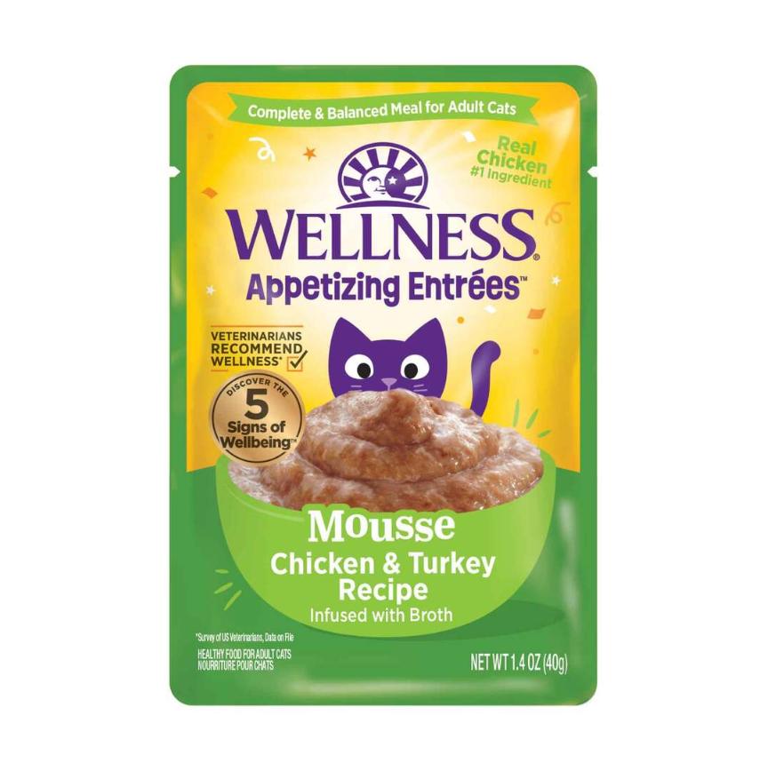 Wellness Appetizing Entrees Mousse Chicken & Turkey Grain-Free Wet Cat Food Pouch