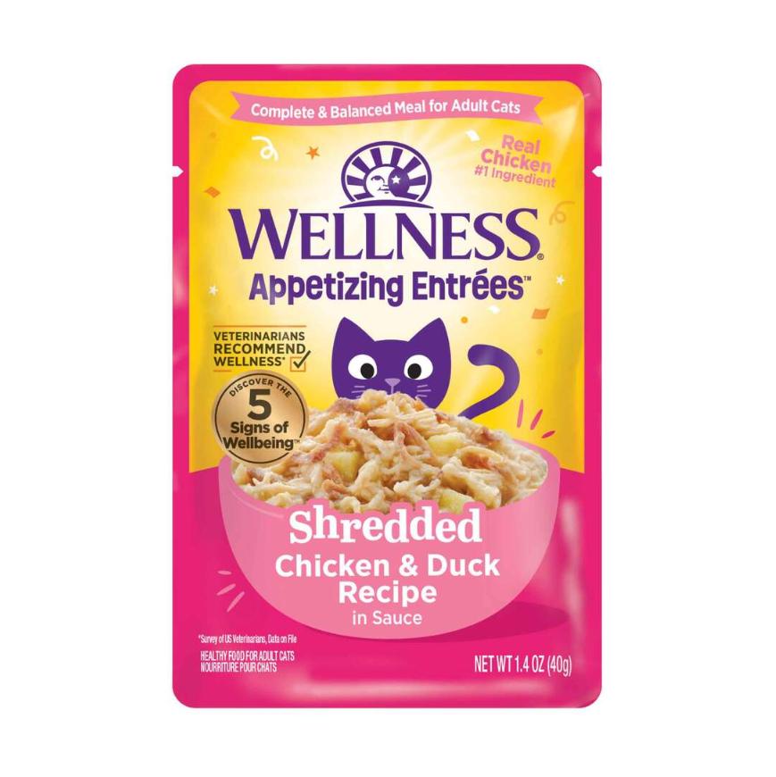 Wellness Appetizing Entrees Shredded Chicken & Duck Grain-Free Wet Cat Food Pouch