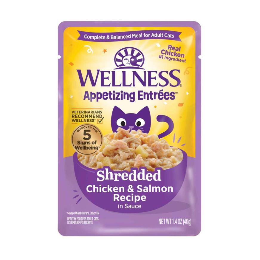 Wellness Appetizing Entrees Shredded Chicken & Salmon Grain-Free Wet Cat Food Pouch