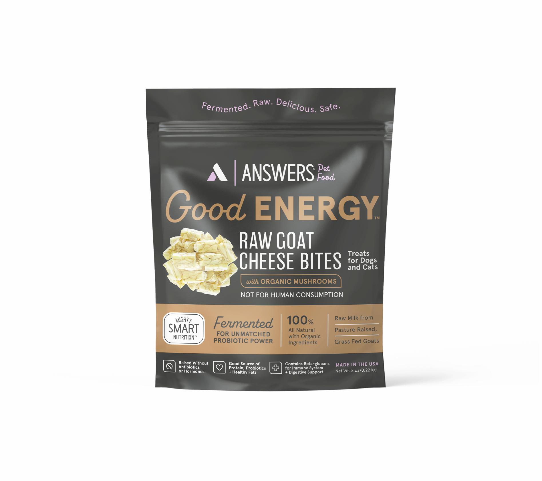 Answers Pet Food Good Energy Raw Goat Cheese Bites with Mushroom Dog & Cat Treats