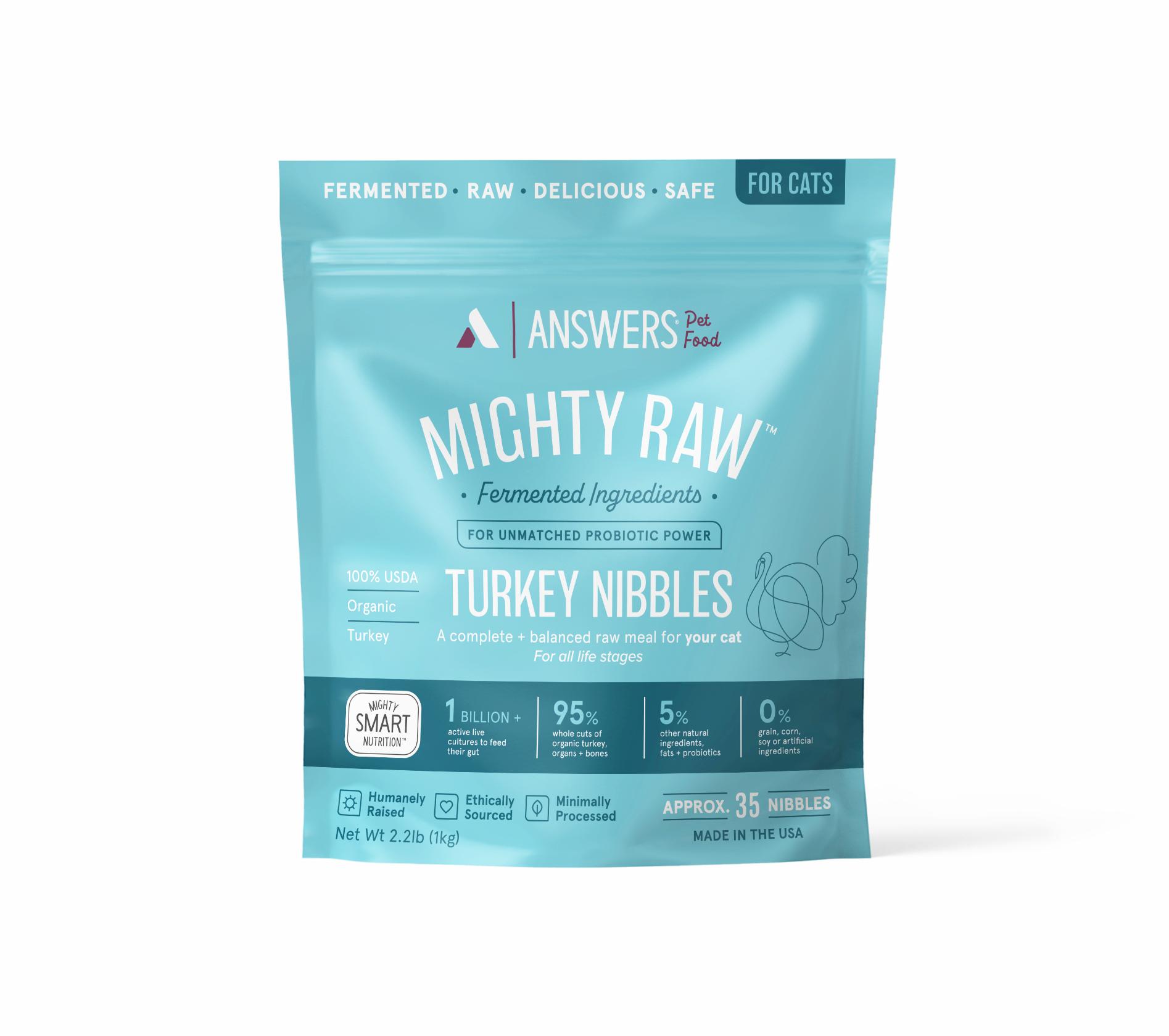 Answers Pet Food Mighty Raw Turkey Nibbles Frozen Cat Food, 2.2-lb
