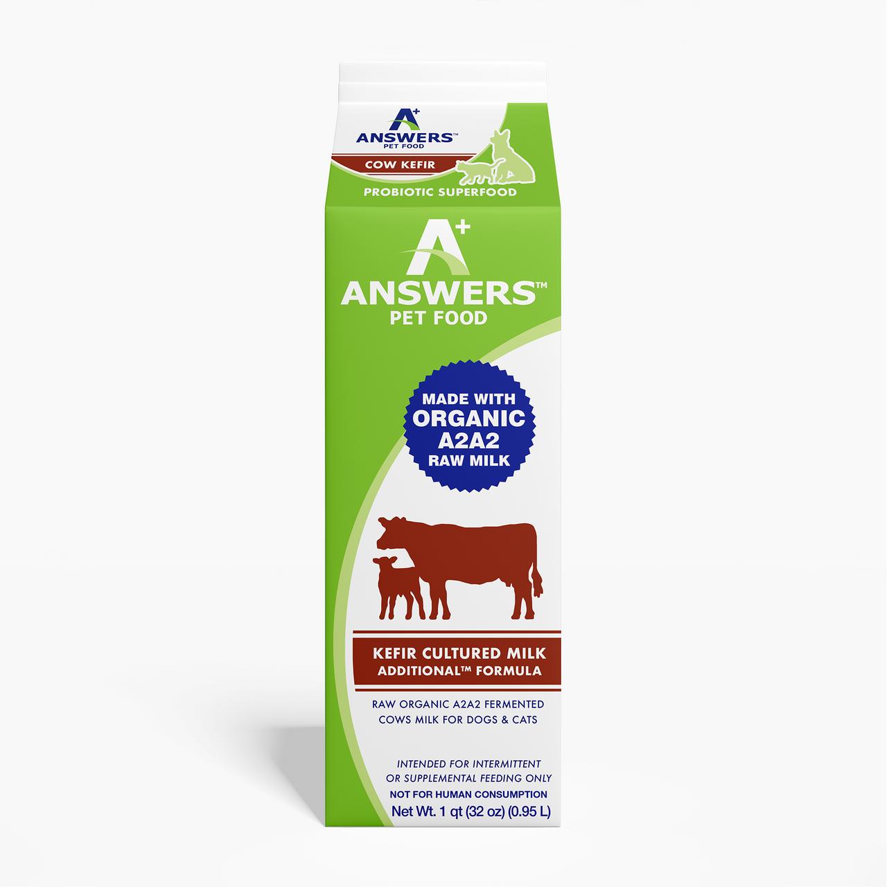 Answers Pet Food Power Pours Organic A2 Raw Cow Milk Kefir for Dogs & Cats (NC), 32-oz