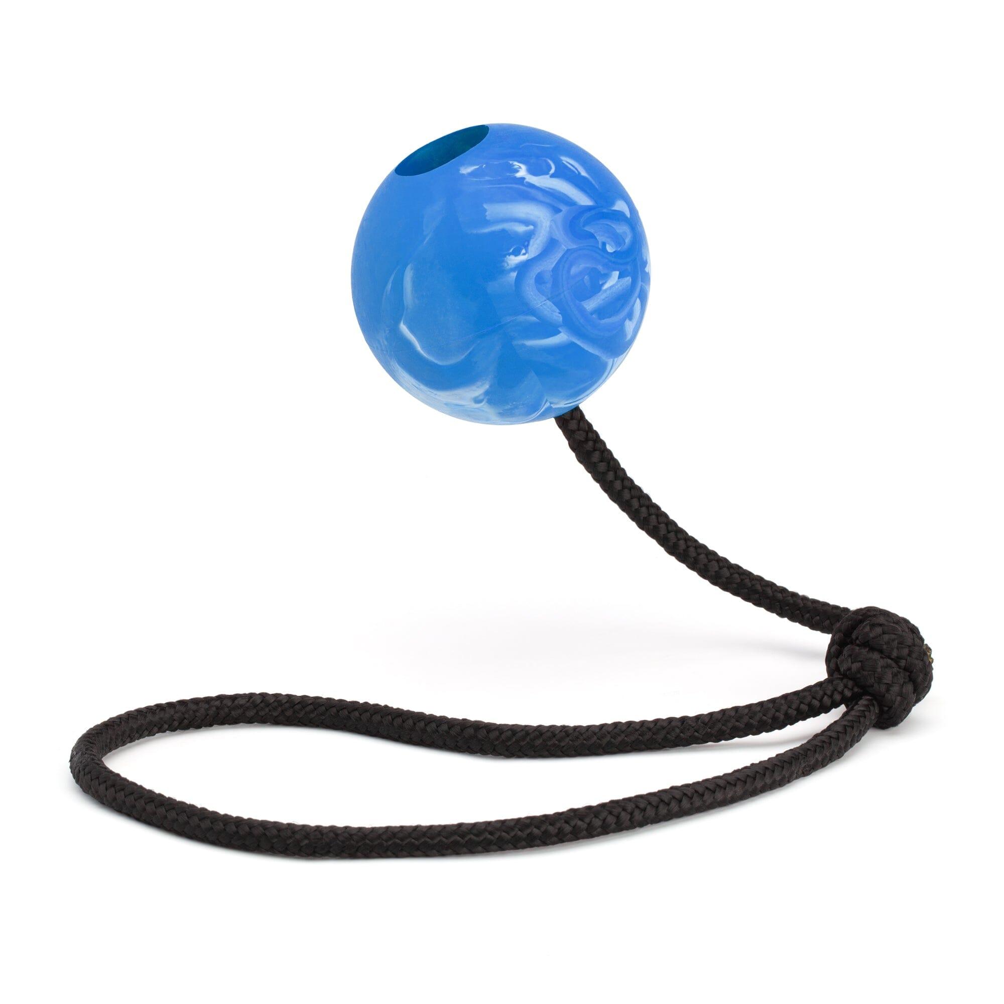 Dogline Rubber Euro Ball with Rope Dog Toy, Blue