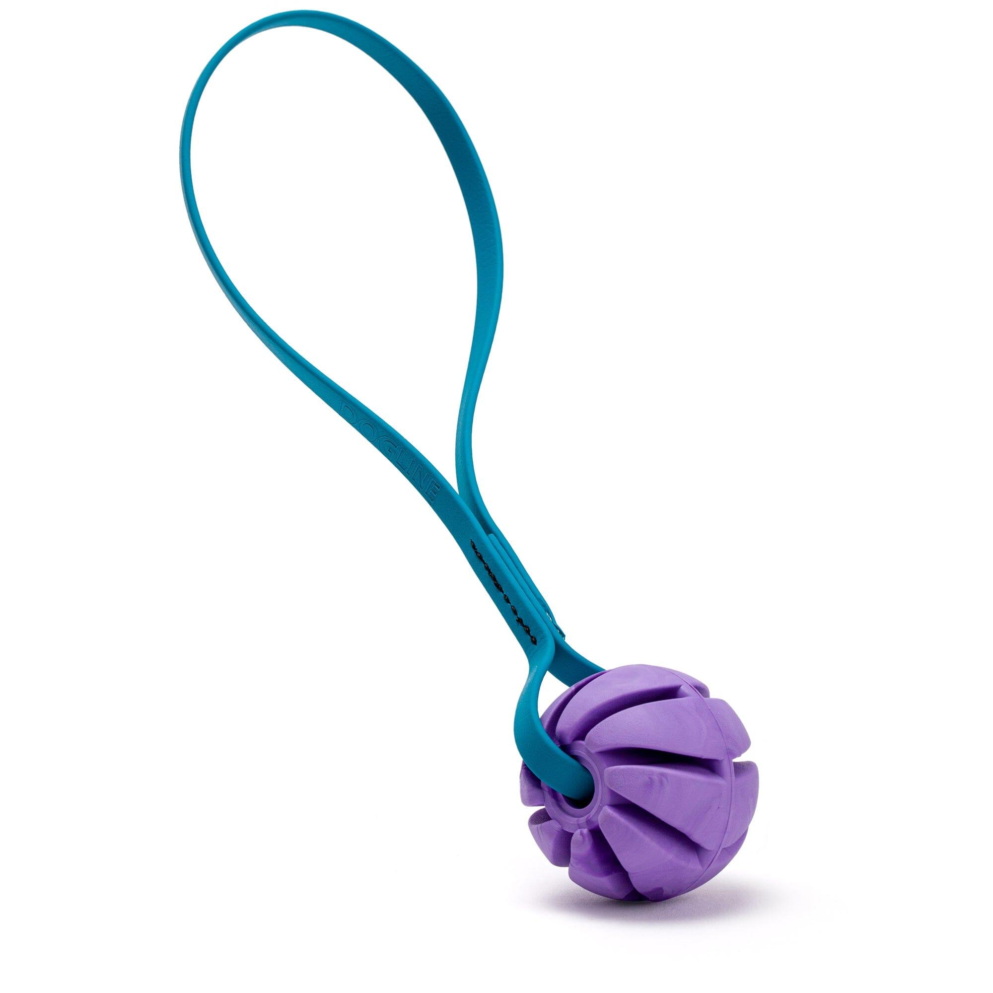 Dogline Rubber Spiral Ball with Biothane Handle Dog Toy, Purple/Blue Aqua, 2-in