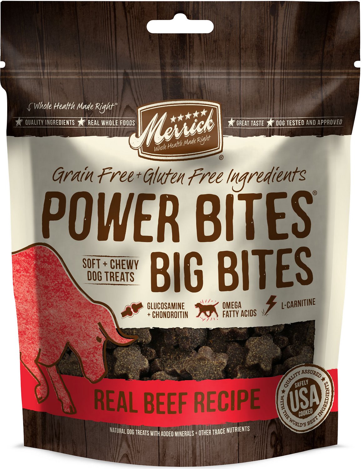 Merrick Power Bites Big Bites Real Beef Recipe Grain Free Soft Chewy Dog Treats 6 oz Dog Park Bistro