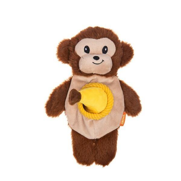 Growl Snackerz Milo the Monkey Dog Toy, Brown
