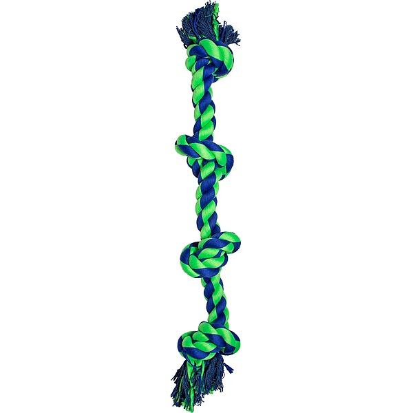 Knotty & Nice Knotty Bone 4-Knot Dog Toy, Blue/Green, 26-in