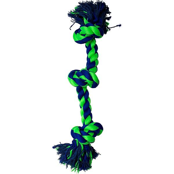 Knotty & Nice Knotty Bone 3-Knot Dog Toy, Blue/Green, 20-in