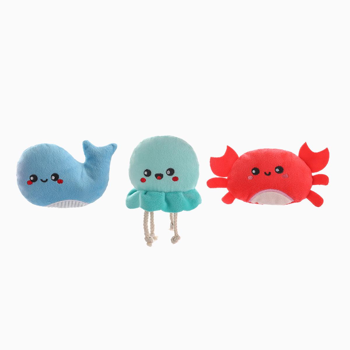 Hugsmart Fuzzy Friendz Ocean Pals Sea Creatures Dog Toy, 3-pk