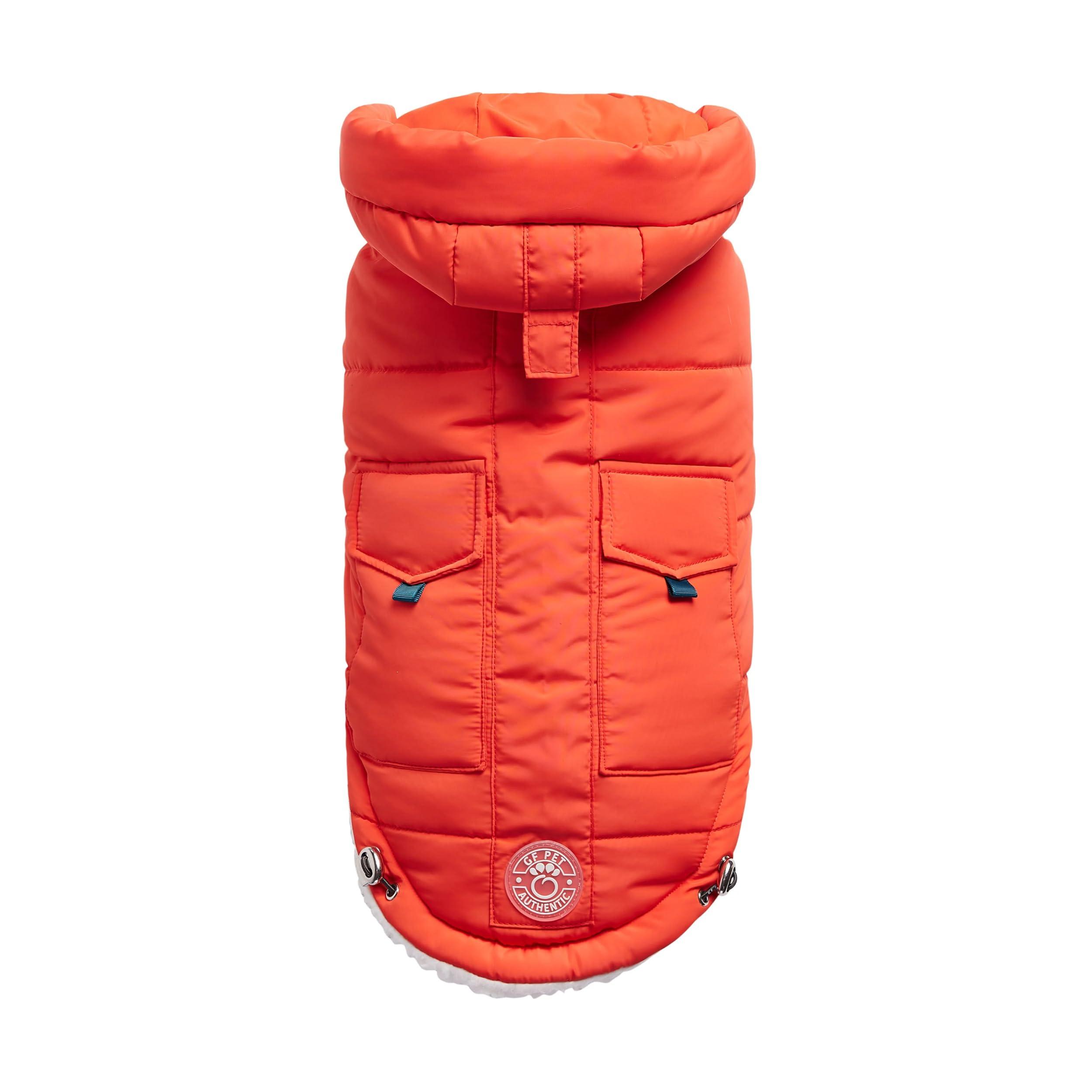 GF Pet Elasto-Fit Puff Parka Dog Coat, Orange, X-Small