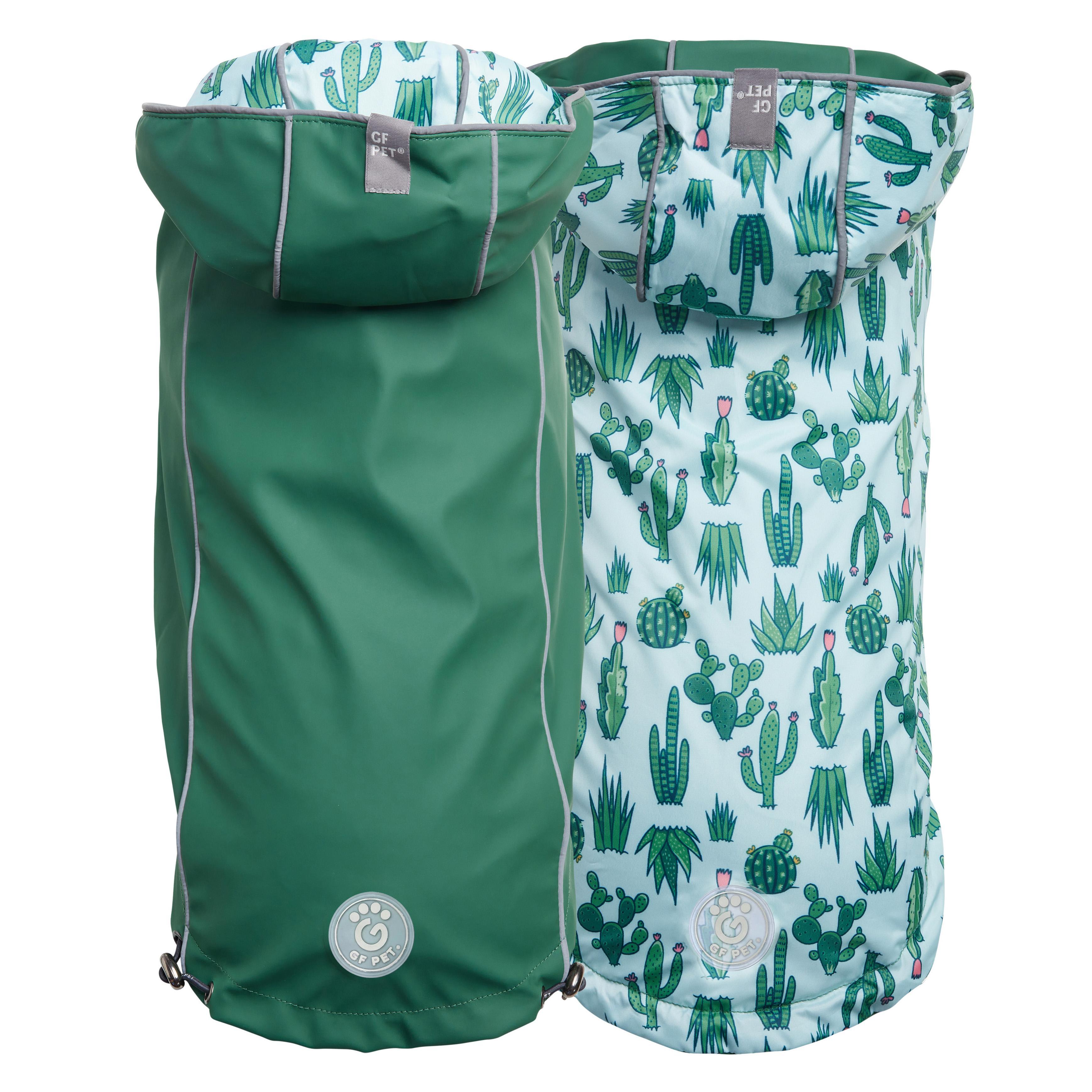 GF Pet Elasto-FIT Reversible Dog Raincoat, Green/Cactus