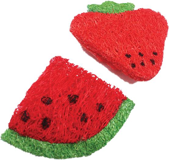 A&E Cage Company Nibbles Loofah Strawberry & Watermelon Slice Small Animal Toy