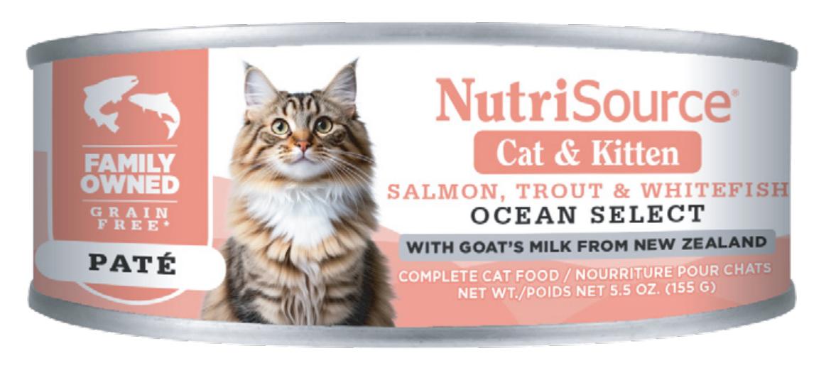 NutriSource Cat & Kitten Ocean Select Salmon, Trout & Whitefish Pate Grain-Free Wet Cat Food Can