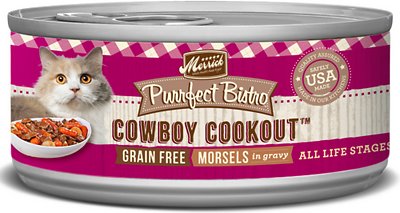 Merrick Purrfect Bistro Grain-Free Cowboy Cookout Morsels in Gravy Canned Cat Food, 5.5-oz, case of 24 (**)