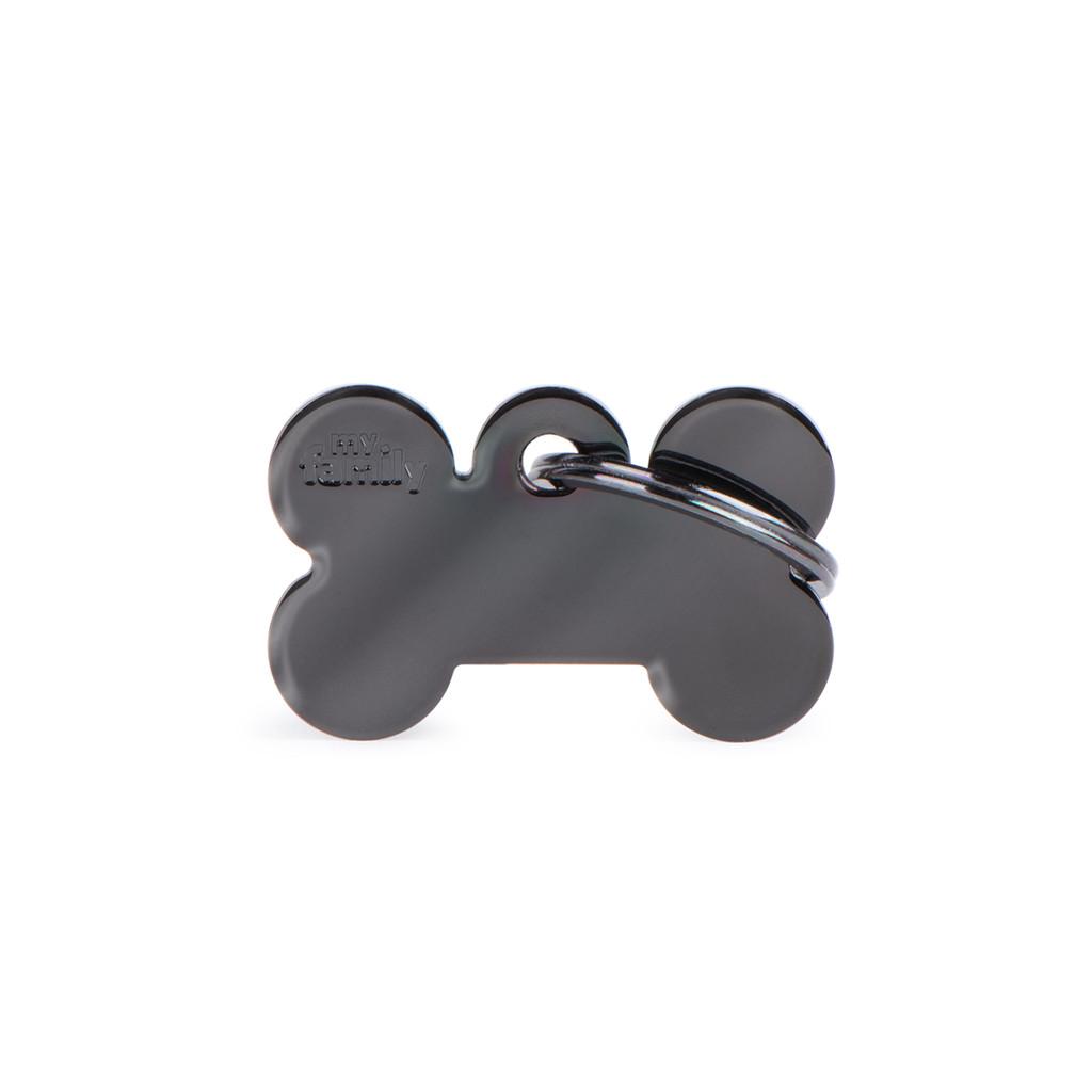 MyFamily Basic Chrome Brass Bone Pet ID Tag, Black
