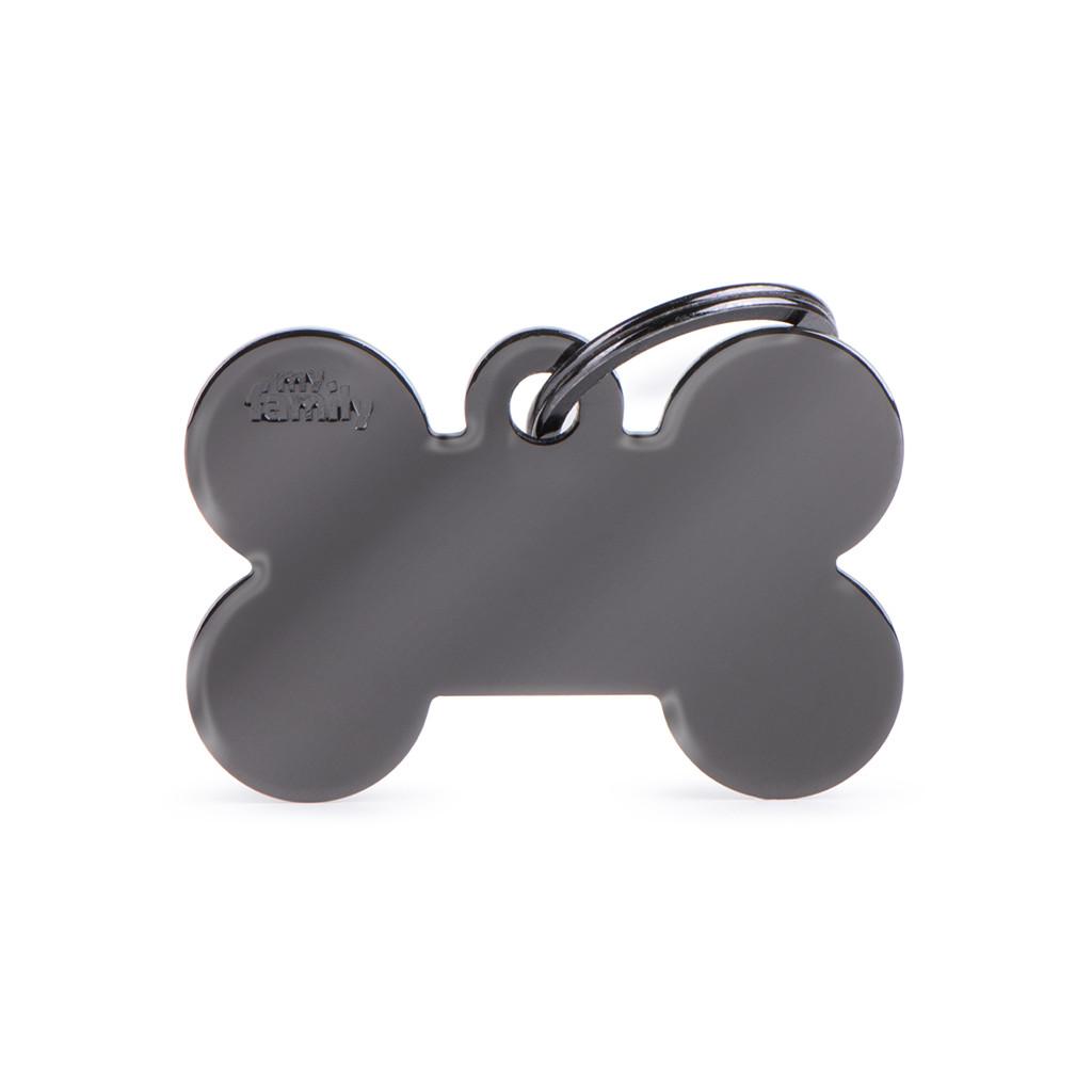 MyFamily Basic Chrome Brass Bone Pet ID Tag, Black, Big