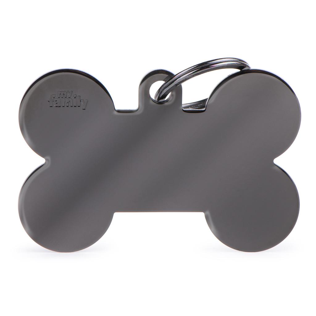 MyFamily Basic Chrome Brass Bone Pet ID Tag, Black, X-Large