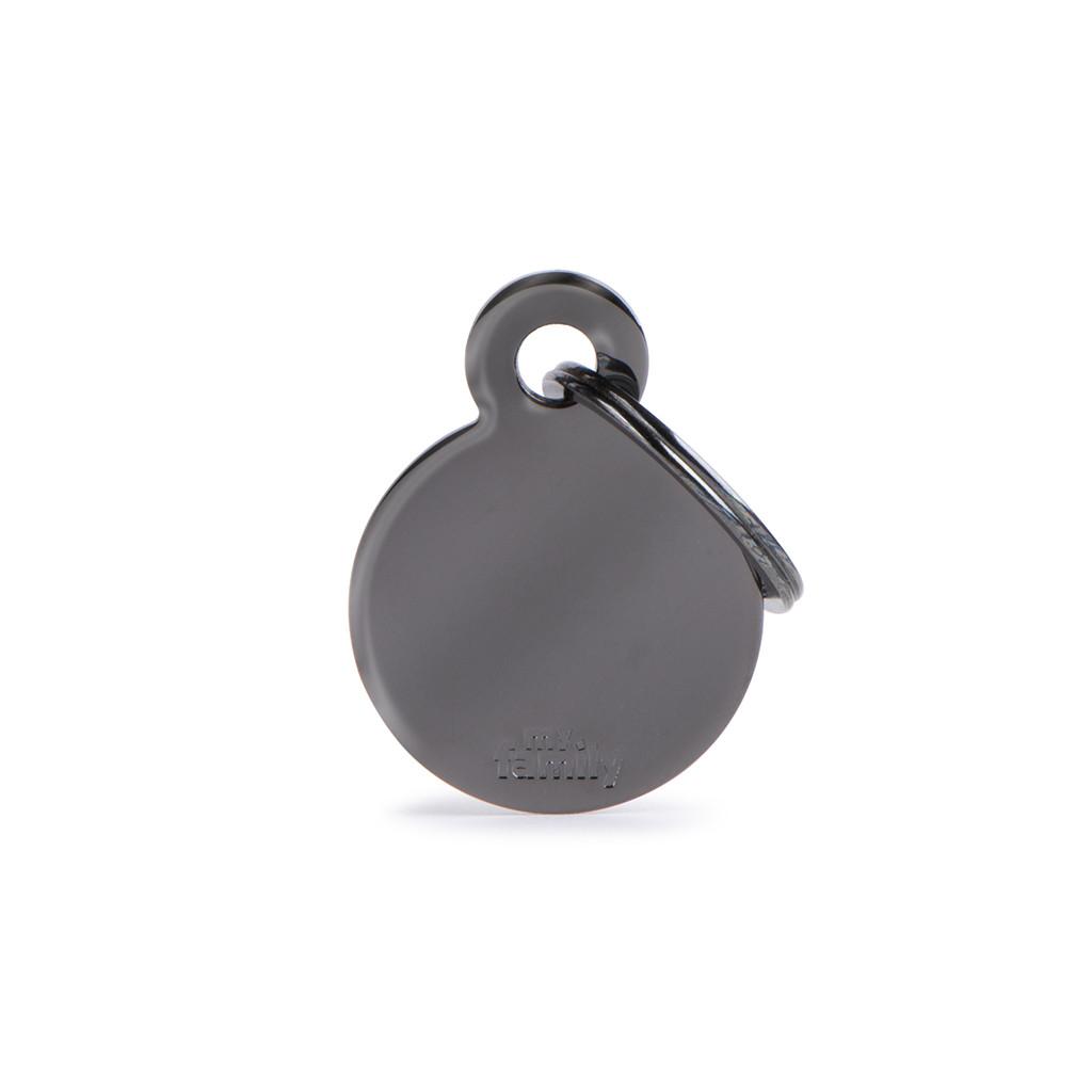 MyFamily Basic Chrome Circle Brass Pet ID Tag, Black, Small