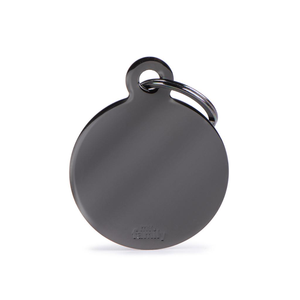 MyFamily Basic Chrome Circle Brass Pet ID Tag, Black, Large