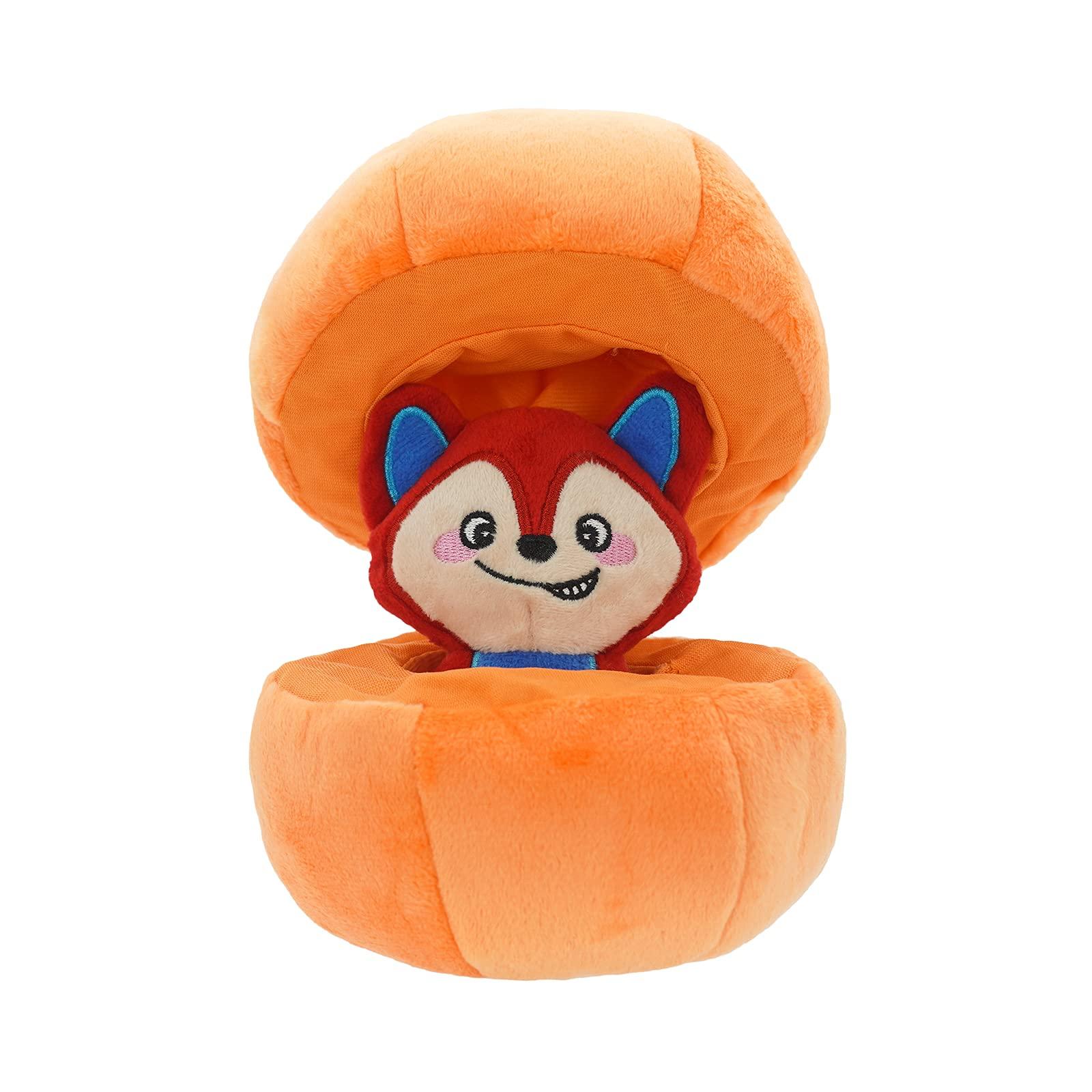 Hugsmart Fruity Critters Pumpkin Hiding Fox Puzzle Dog Toy