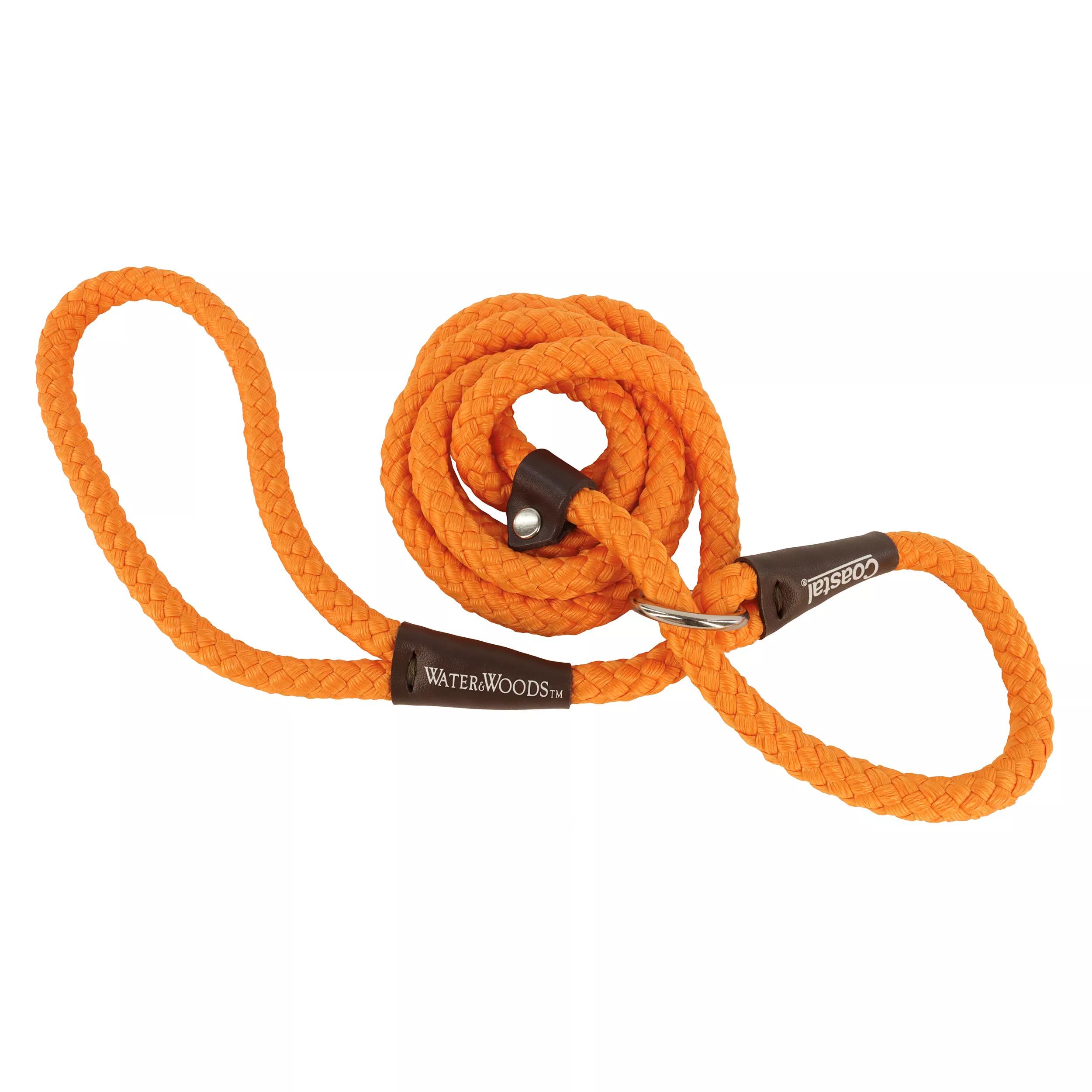 Coastal Water & Woods Braided Rope Slip Dog Leash, Orange, 1/2-in x 6-ft