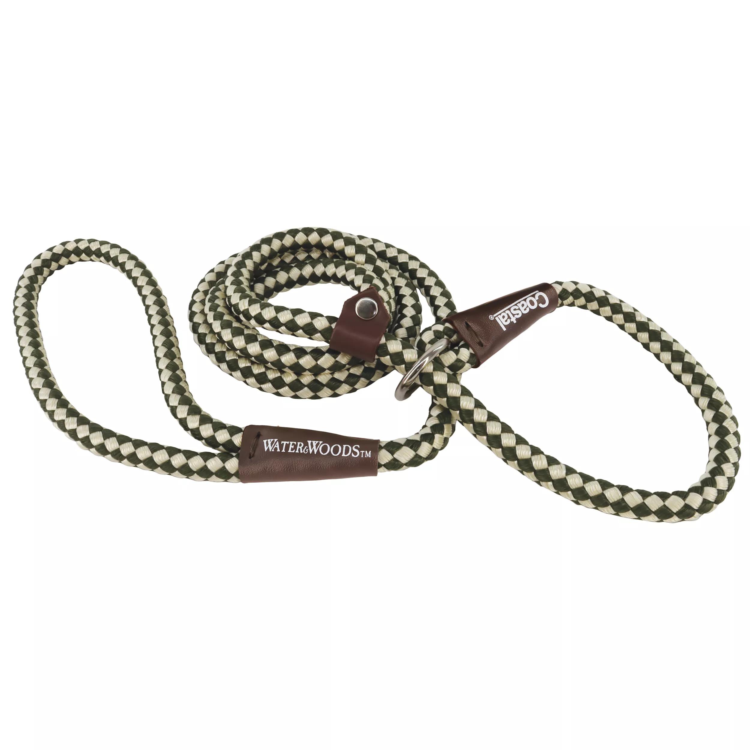 Coastal Pet Products Water & Woods Braided Rope Slip Dog Leash, Green/White