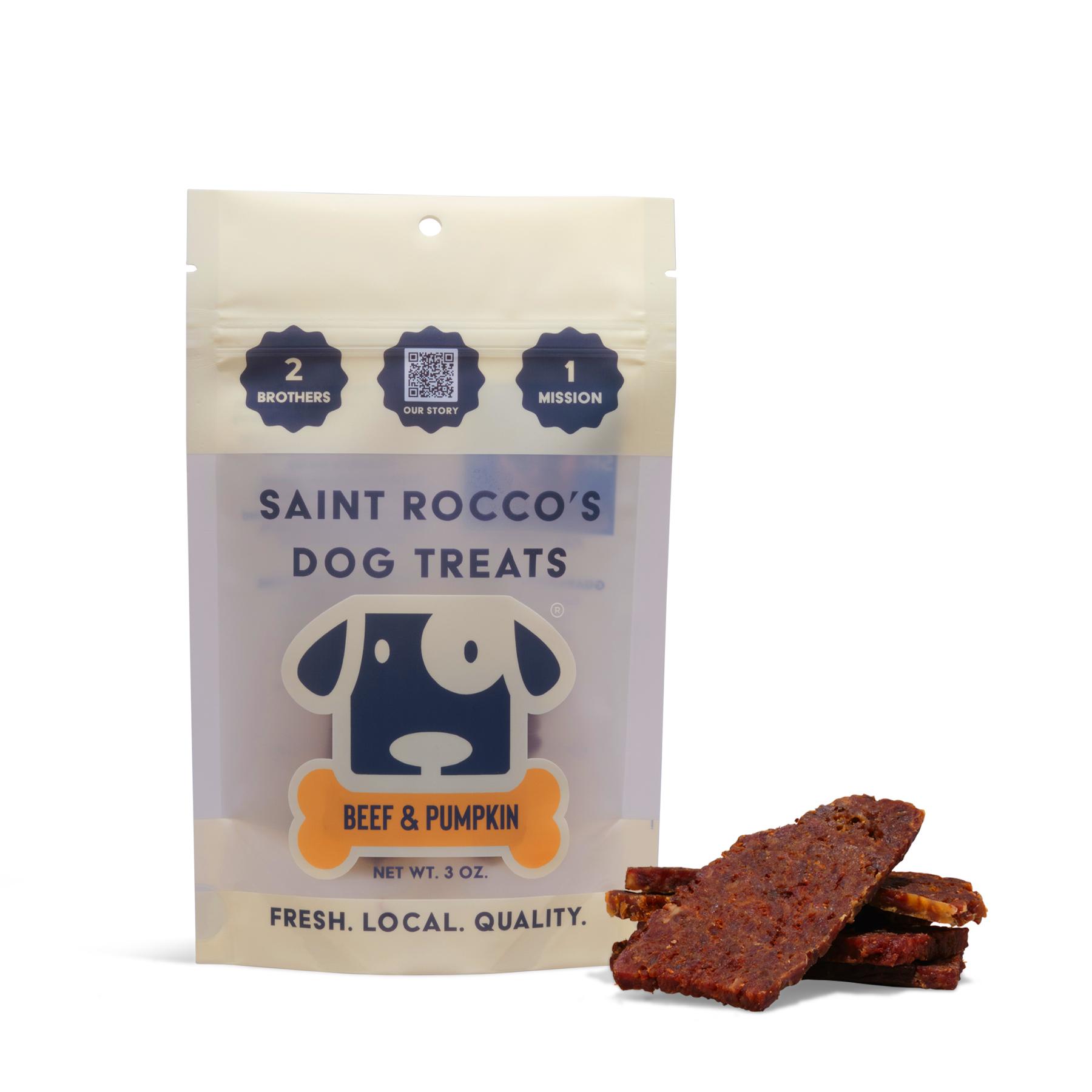 Saint Rocco's Treats Beef & Pumpkin Jerky Dog Treats, 3-oz