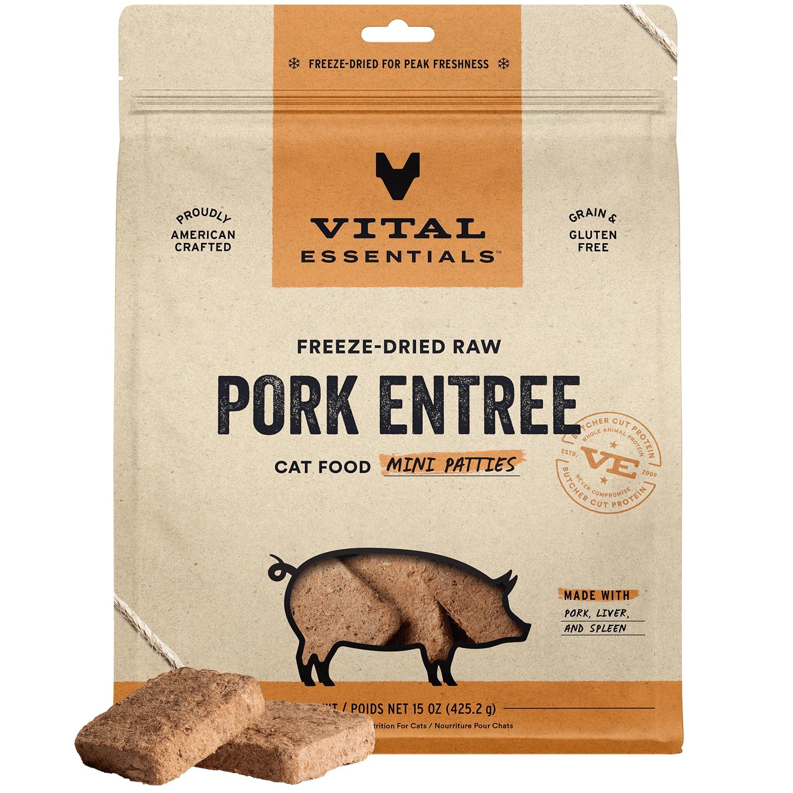 Vital Essentials Pork Entree Mini Patties Freeze-Dried Raw Cat Food, 15-oz