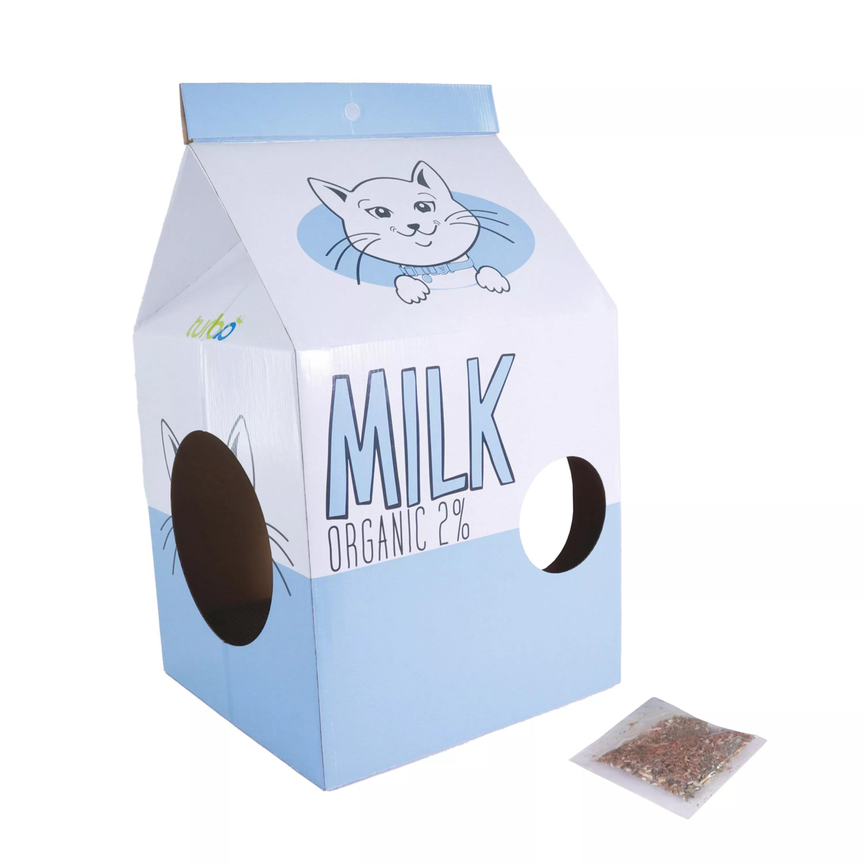 Turbo Milk Carton Cat Scratcher, Blue, 13 x 22 x 13-in