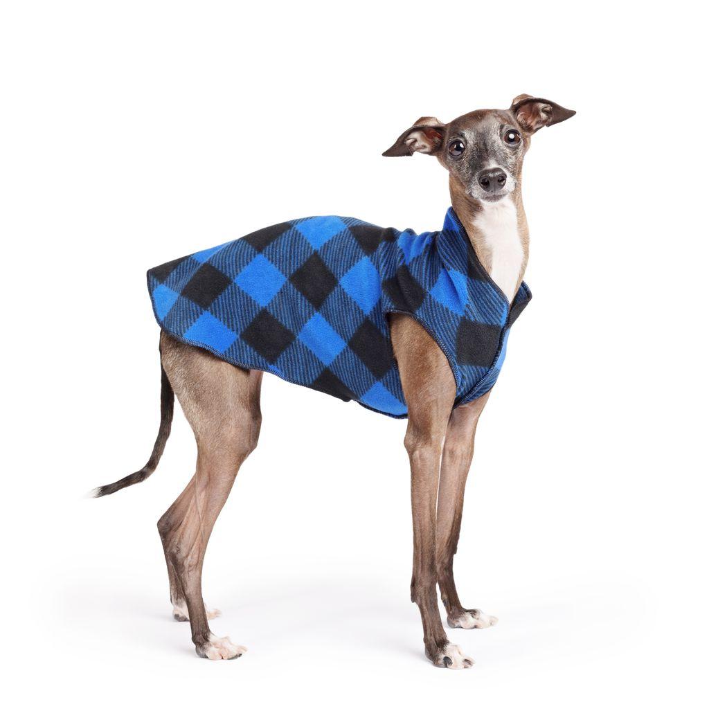 Goldpaw Stretch Fleece Dog Coat, Cobalt Buffalo Check, 10