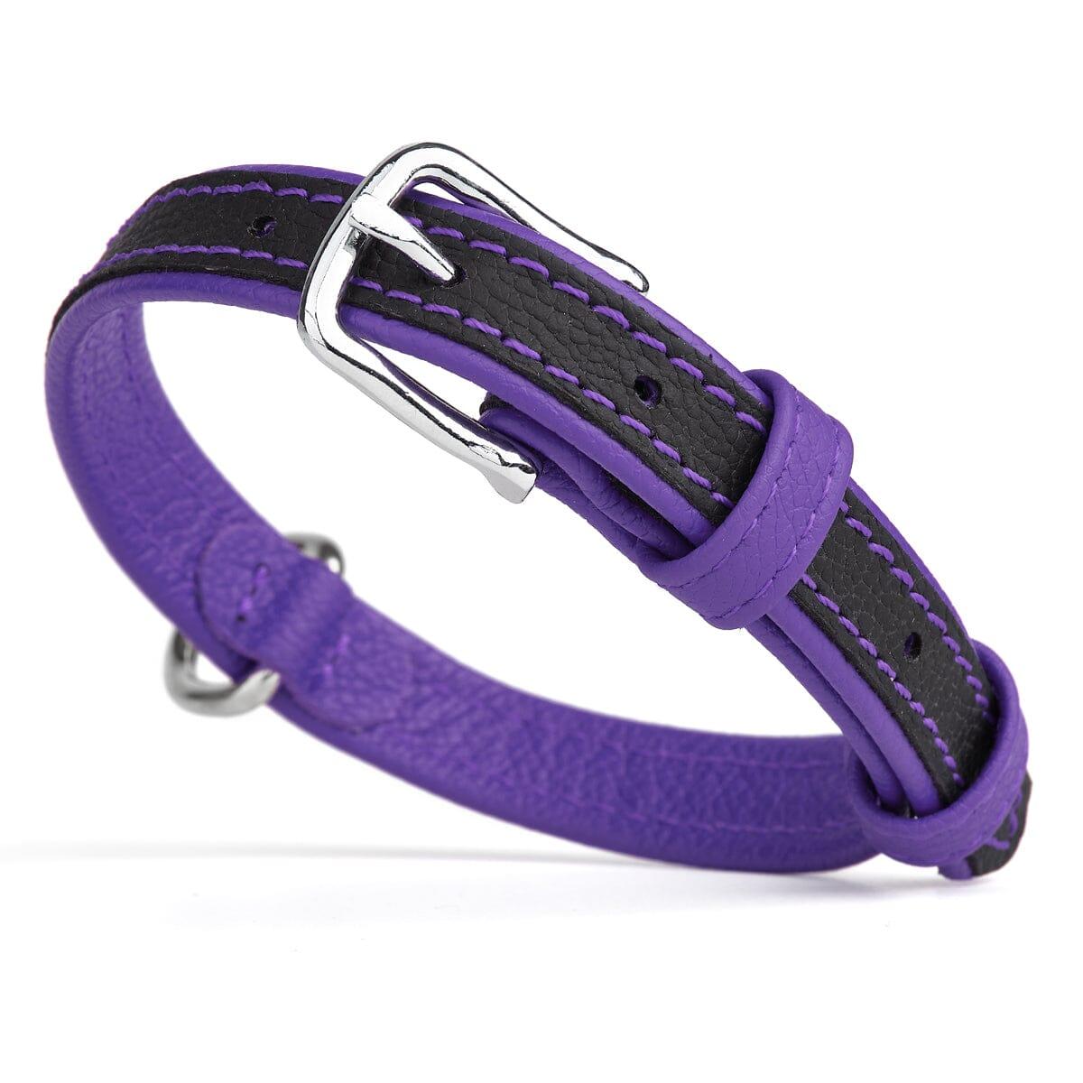 Dogline Soft Leather Dual-Color Dog Collar, Purple, 5/8-in x 12-15-in