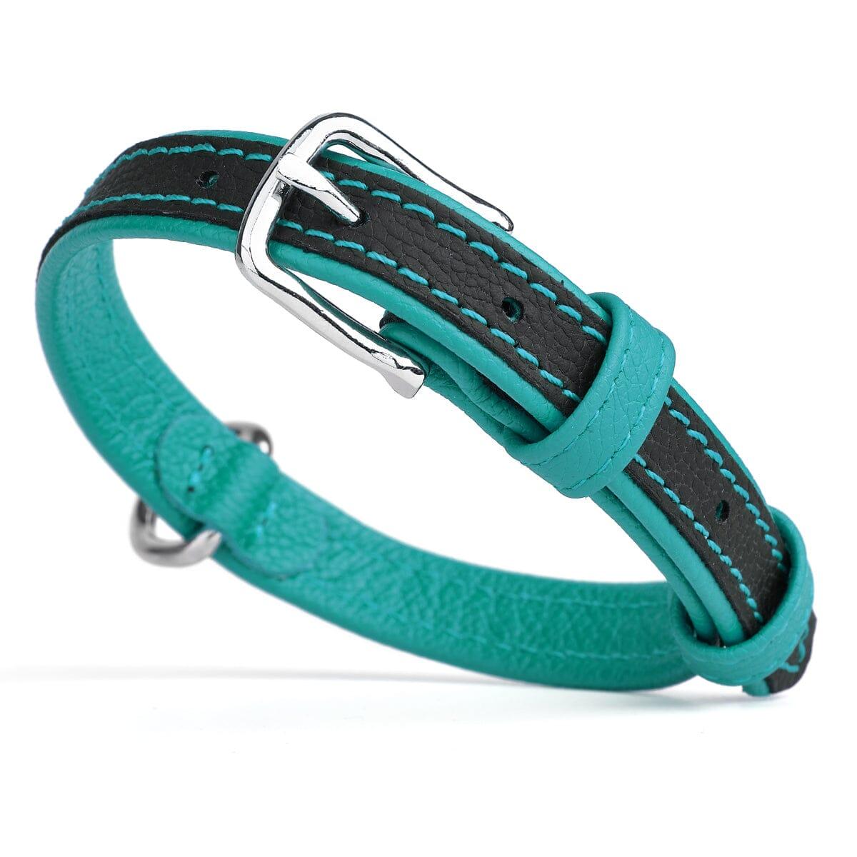 Dogline Soft Leather Dual-Color Dog Collar, Teal
