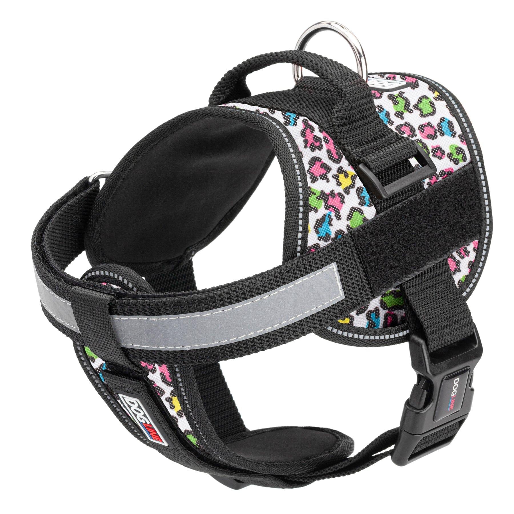 Dogline Unimax Multi-Purpose Dog Harness, Leopard Rainbow, 18-25-in