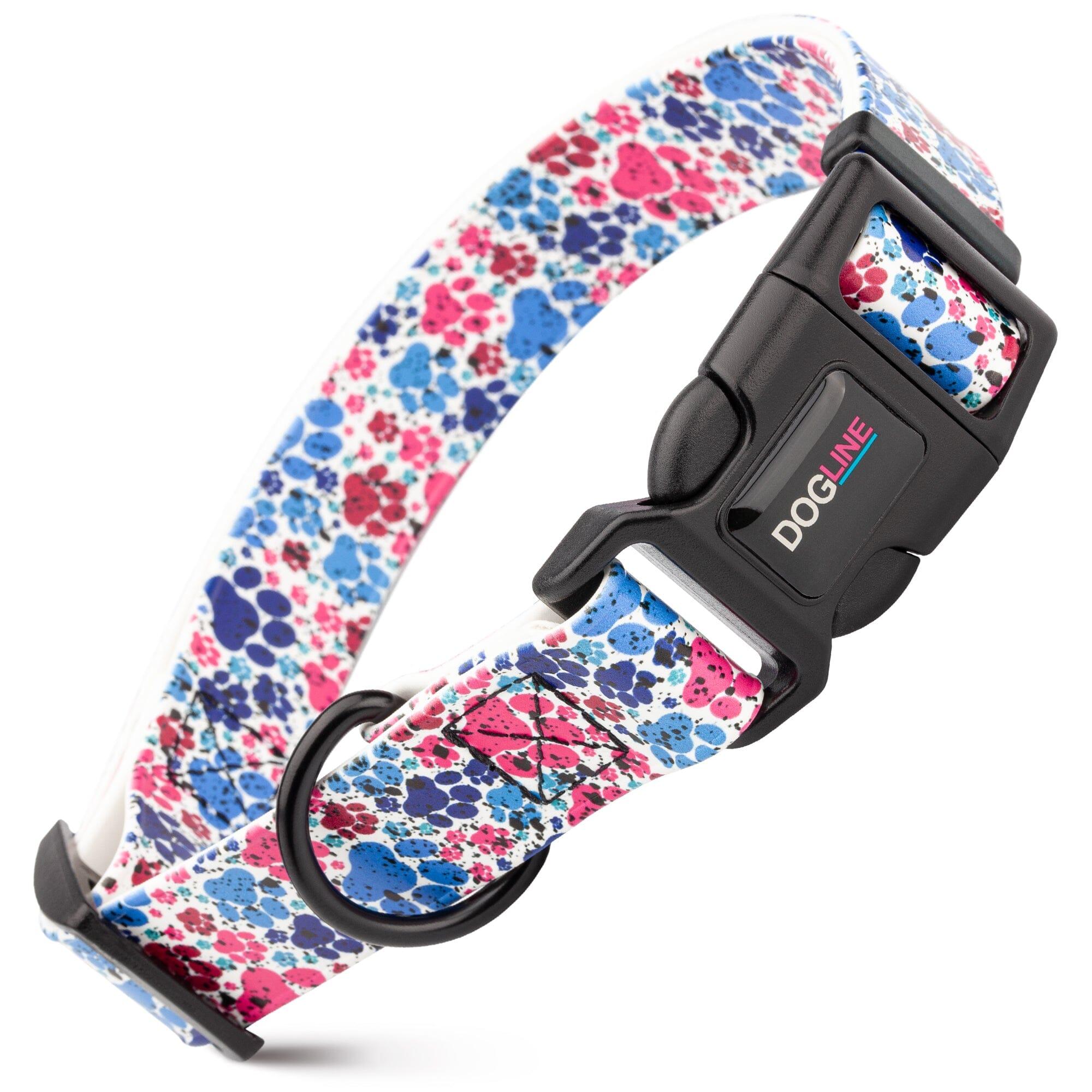 Dogline Biothane Full Color Design Printed Collar with Quick Release Buckle for Dogs, Paw Prints, 3/4-in x 12-19-in