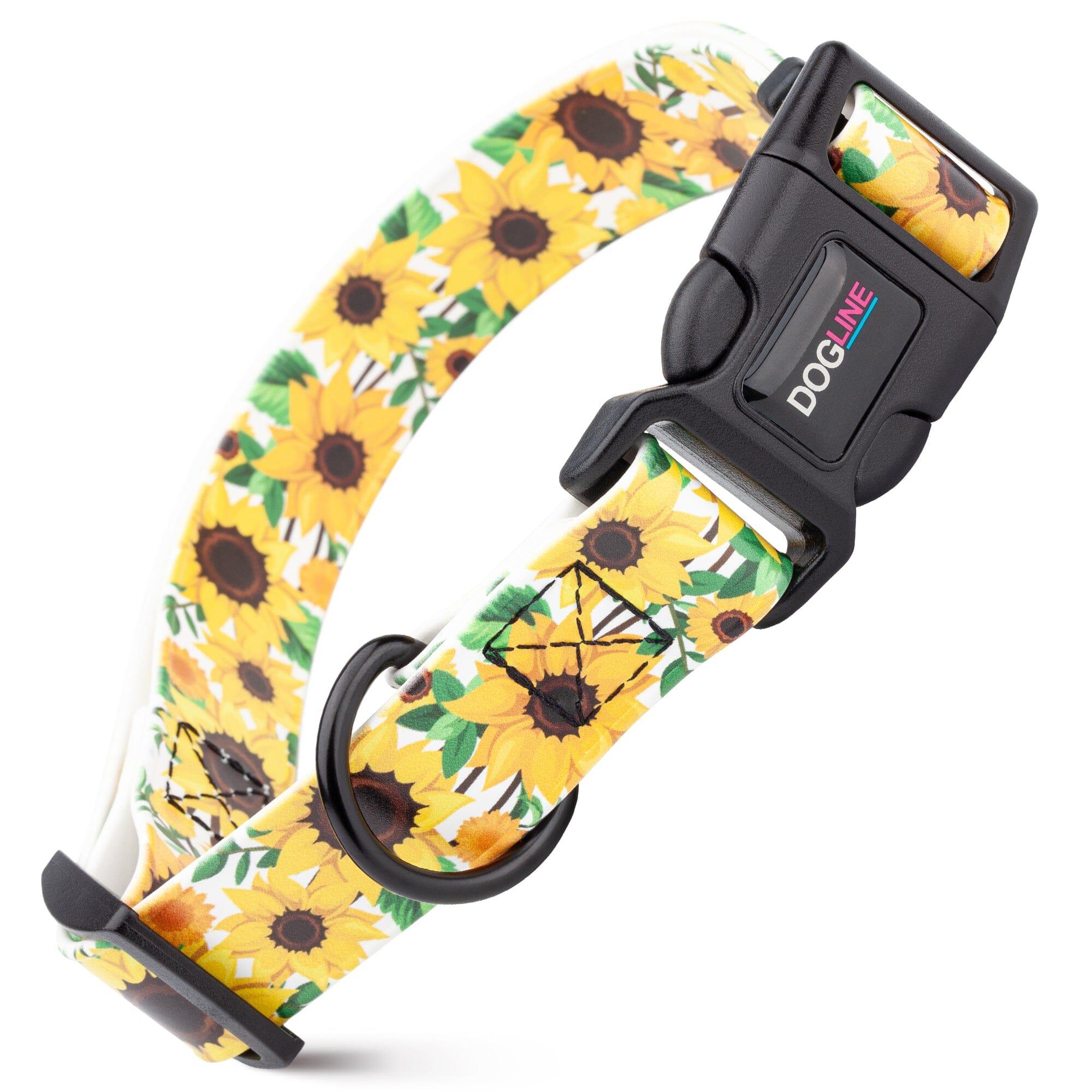 Dogline Biothane Full Color Design Printed Collar with Quick Release Buckle for Dogs, Sunflower, 1-in x 15-23-in
