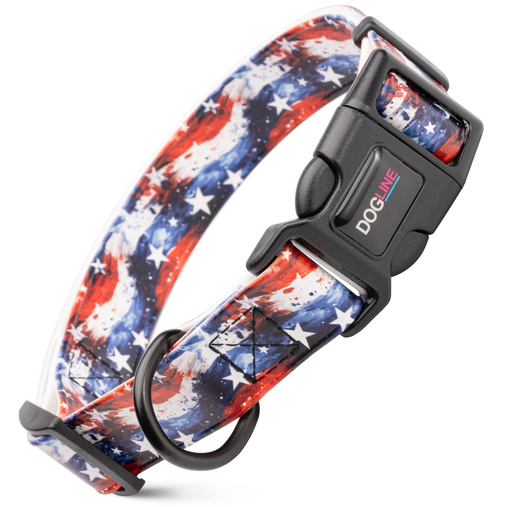 Dogline Biothane Full Color Design Printed Collar with Quick Release Buckle for Dogs, American Grunge, 3/4-in x 12-19-in