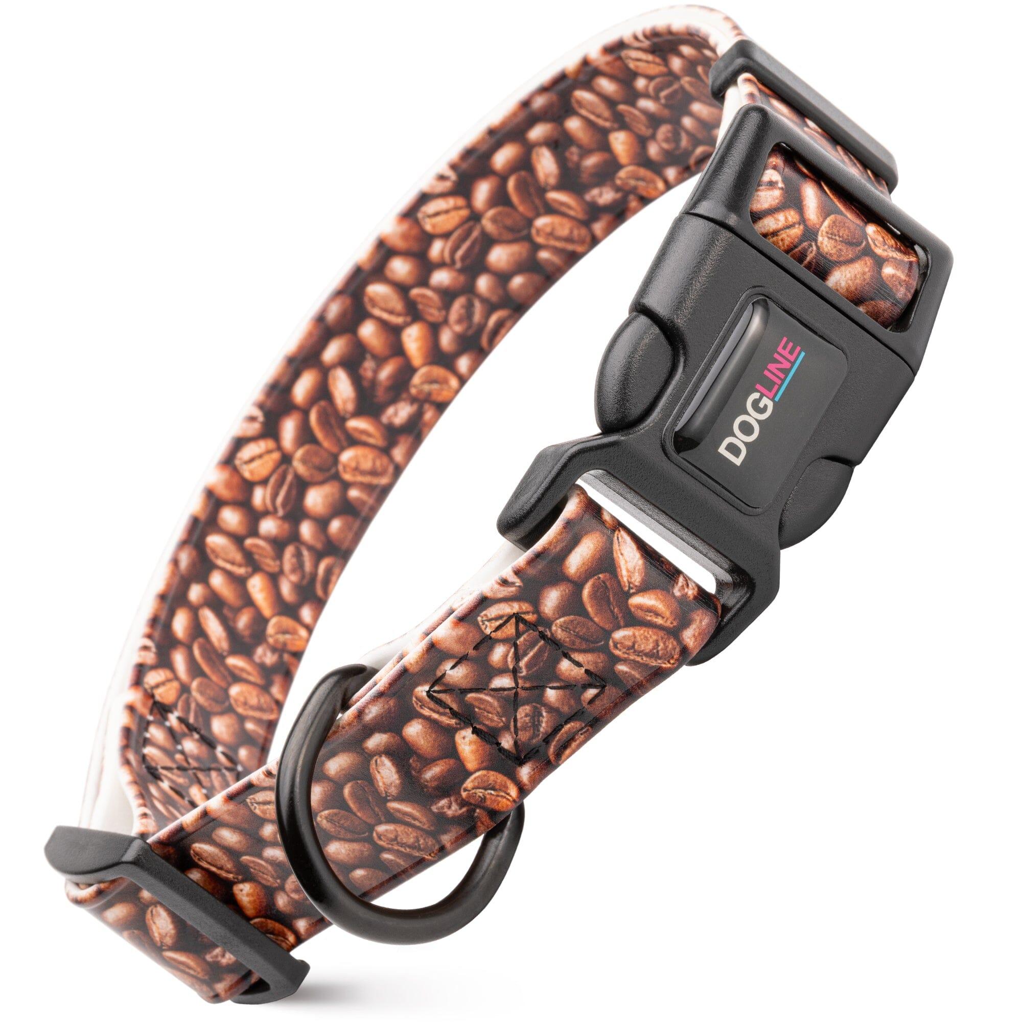 Dogline Biothane Full Color Design Printed Collar with Quick Release Buckle for Dogs, Coffee Beans, 1-in x 15-23-in