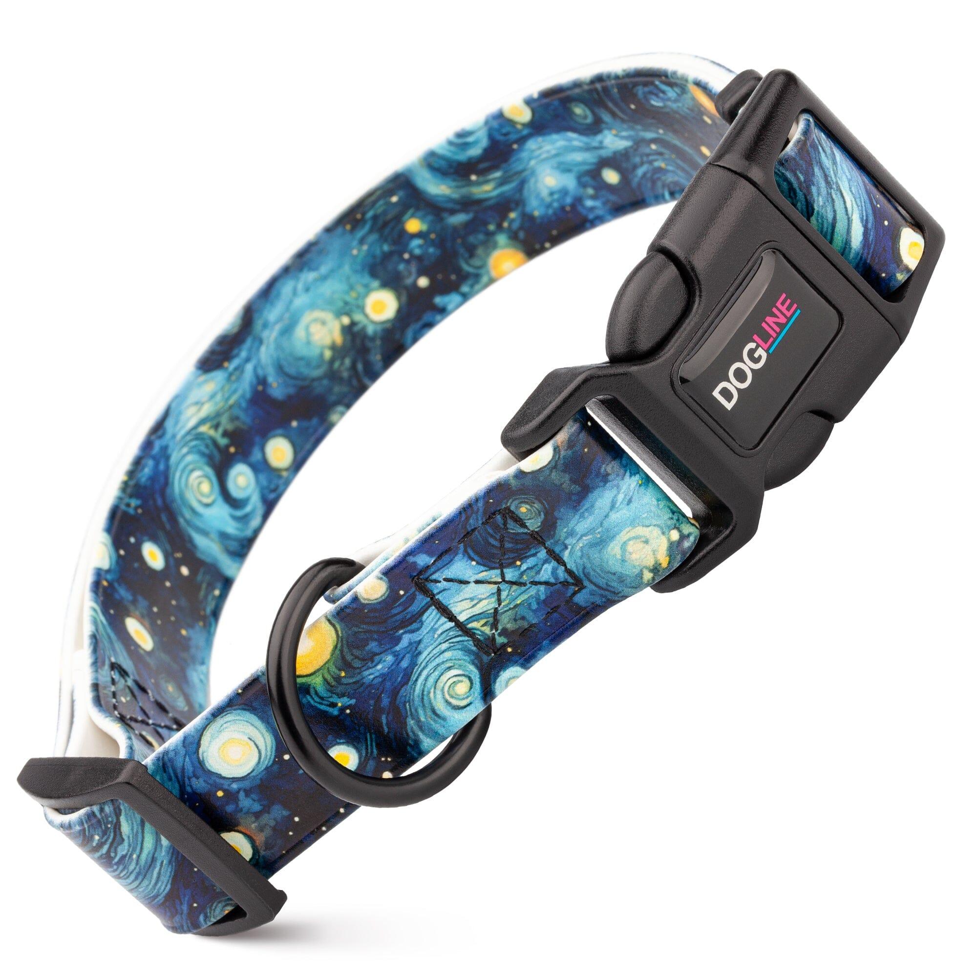 Dogline Biothane Full Color Design Printed Collar with Quick Release Buckle for Dogs, Starry Night, 1-in x 15-23-in