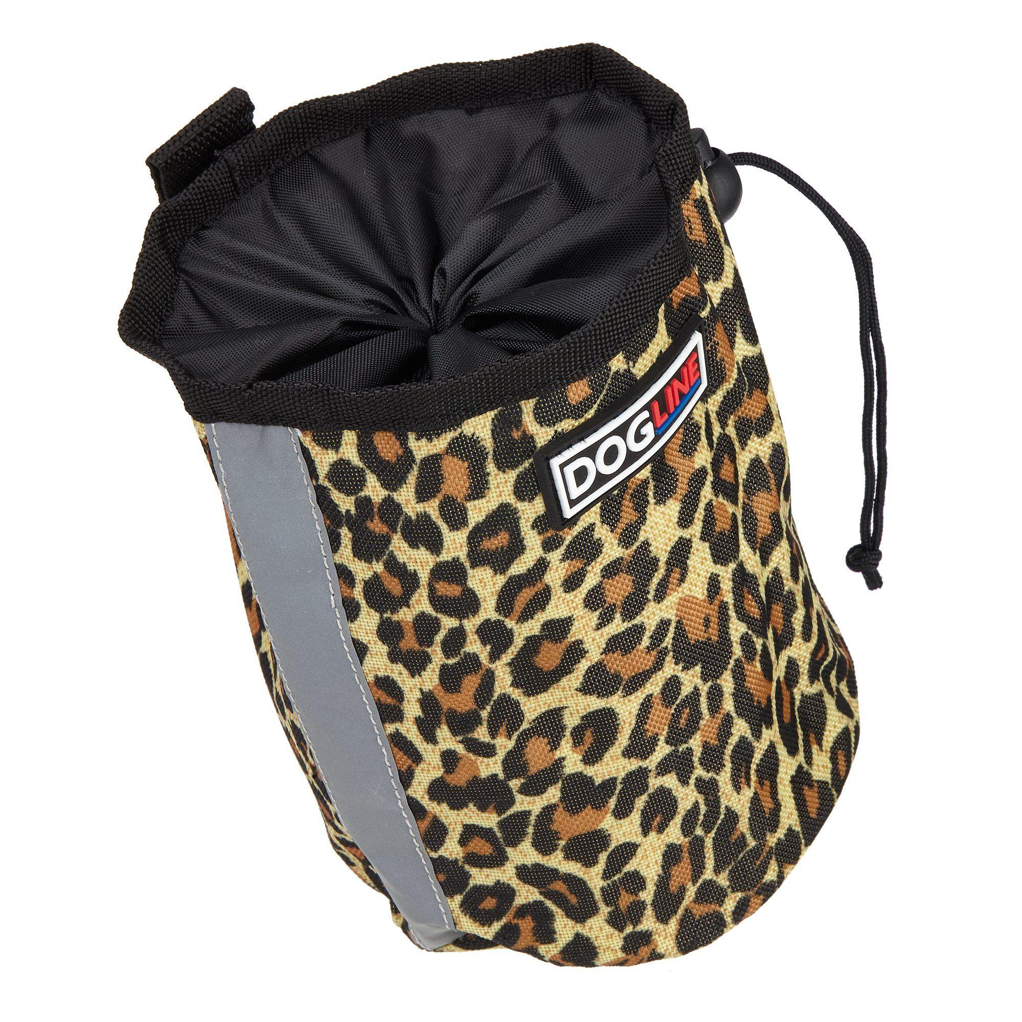 Dogline Beta Treat Pouch with Built-In Waste Bag Dispenser for Dogs, Leopard Brown