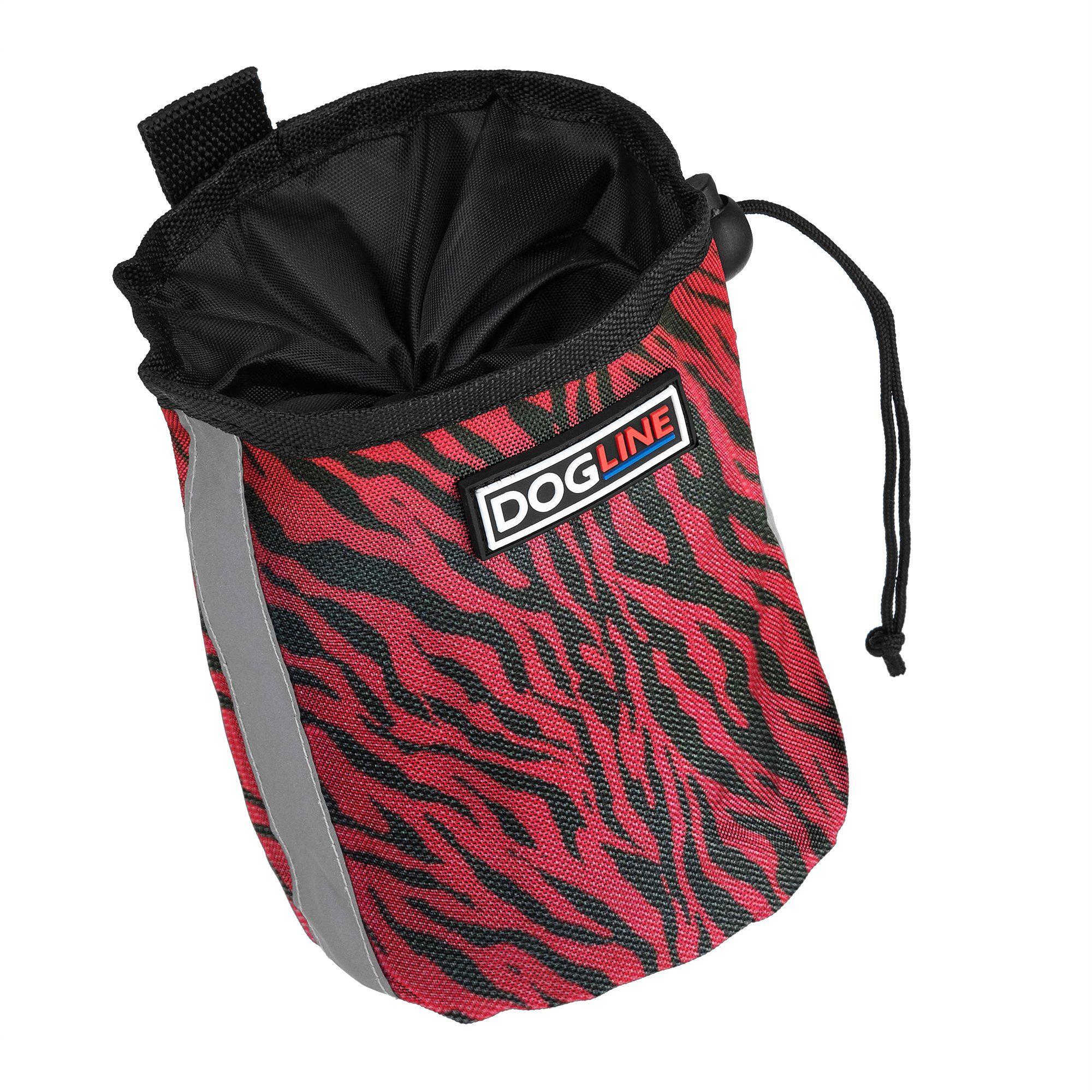 Dogline Beta Treat Pouch with Built-In Waste Bag Dispenser for Dogs, Zebra Black/Red