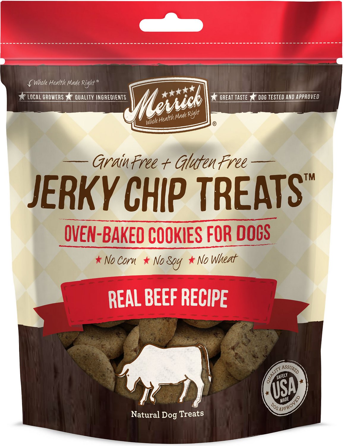 Merrick Jerky Chip Treats Real Beef Recipe Grain-Free Dog Treats, 10-oz