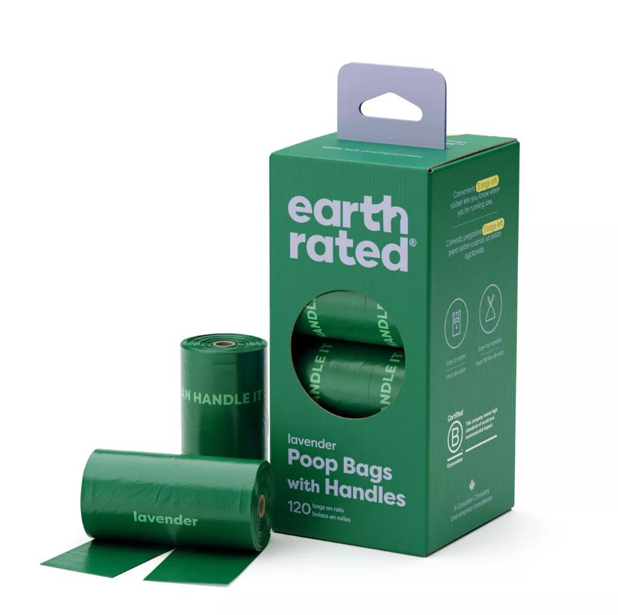 Earth Rated Lavender Handled Dog Poop Bags Refill Rolls, 120-count