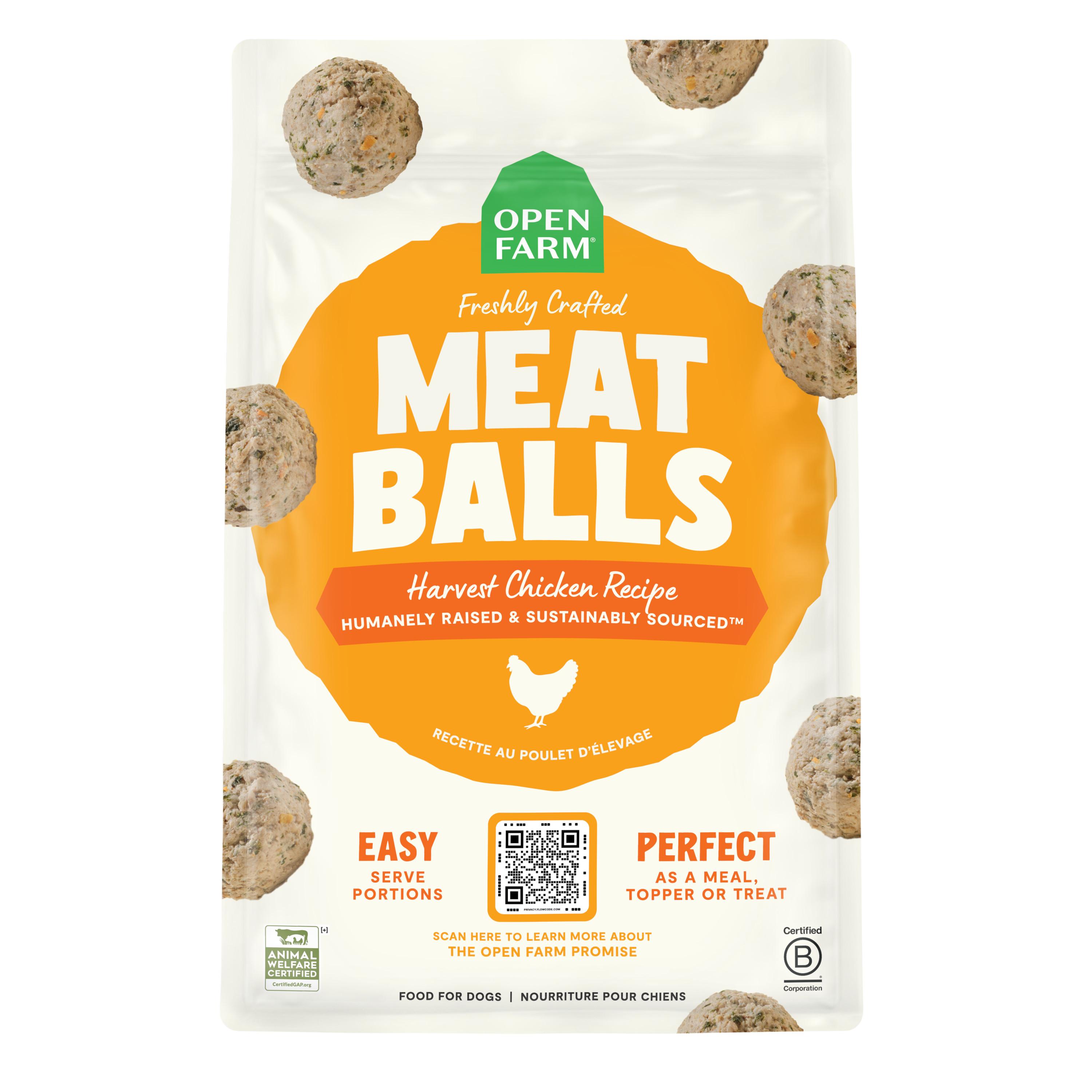 Open Farm Freshly Crafted Meatballs Harvest Chicken Recipe Gently Cooked Frozen Dog Food, 14-oz