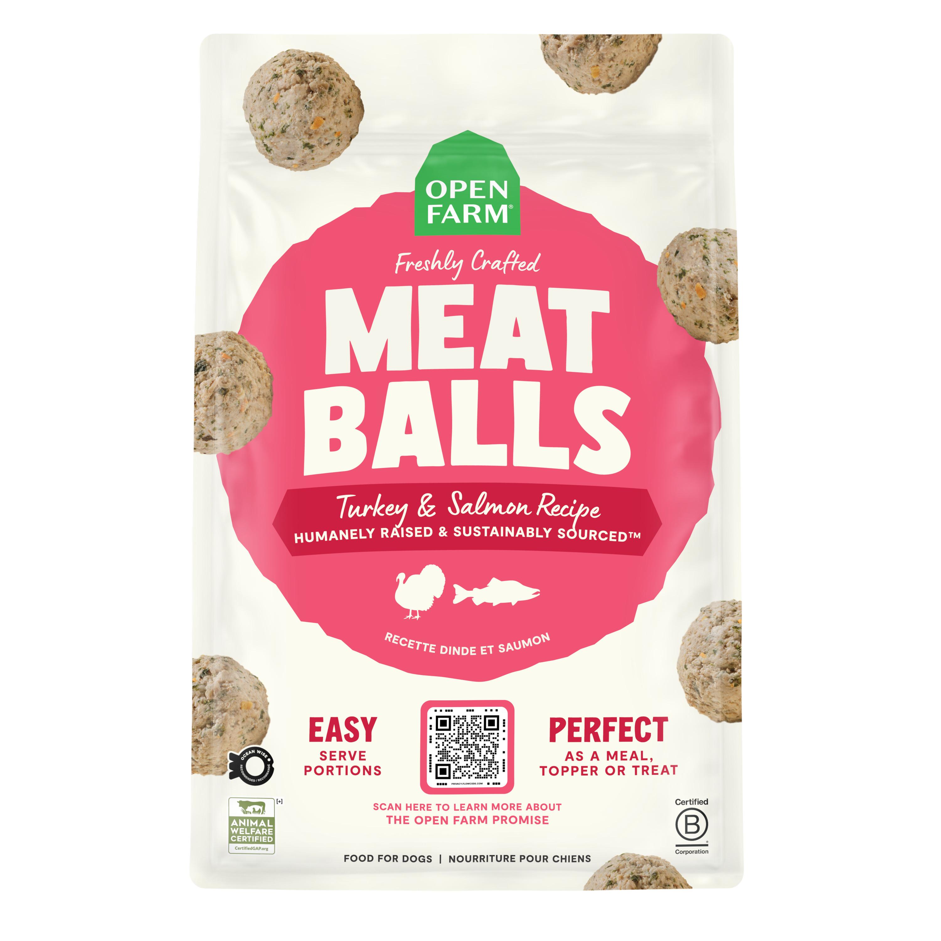 Open Farm Freshly Crafted Meatballs Turkey & Salmon Receipe Gently Cooked Frozen Dog Food, 14-oz