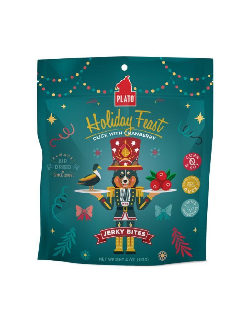 Plato Holiday Feast Duck with Cranberry Jerky Bites Dog Treats, 4-oz