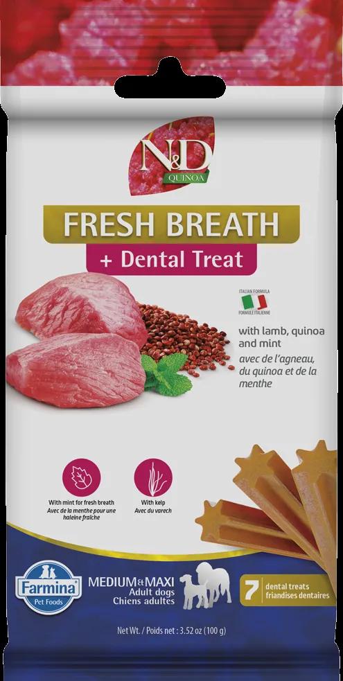 Farmina N&D Quinoa Fresh Breath Lamb Adult Medium & Maxi Dog Treats, 3.52-oz
