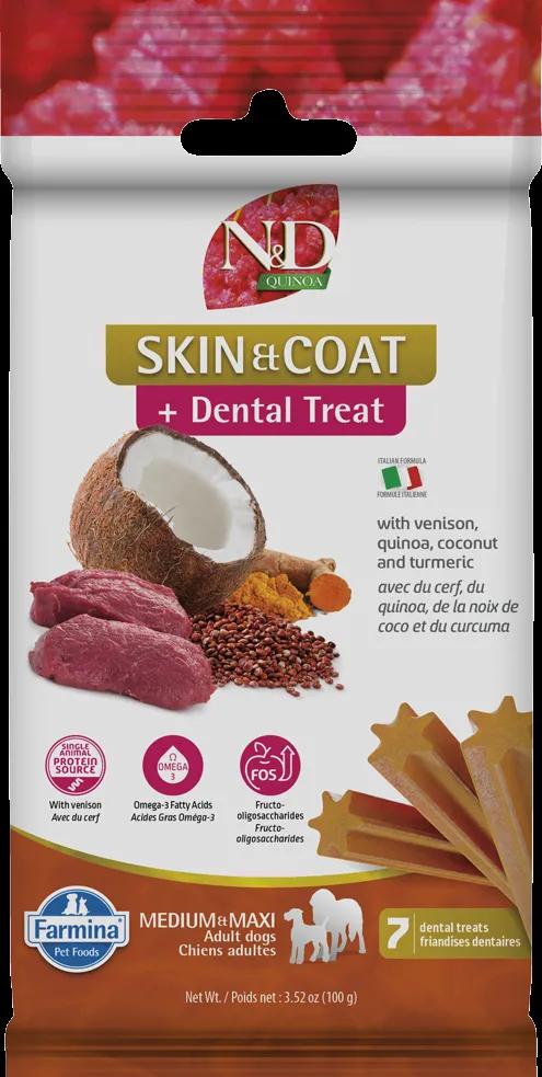Farmina N&D Quinoa Skin & Coat Venison Adult Medium & Maxi Dog Treats, 3.52-oz
