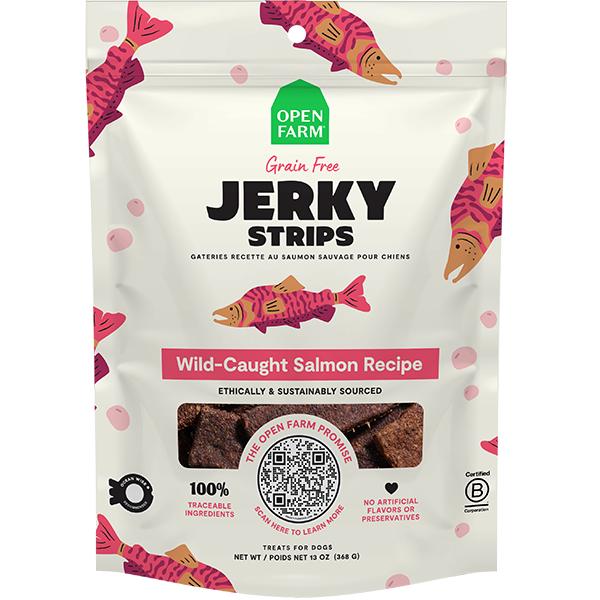 Open Farm Jerky Strips Wild-Caught Salmon Recipe Grain-Free Dog Treats, 13-oz