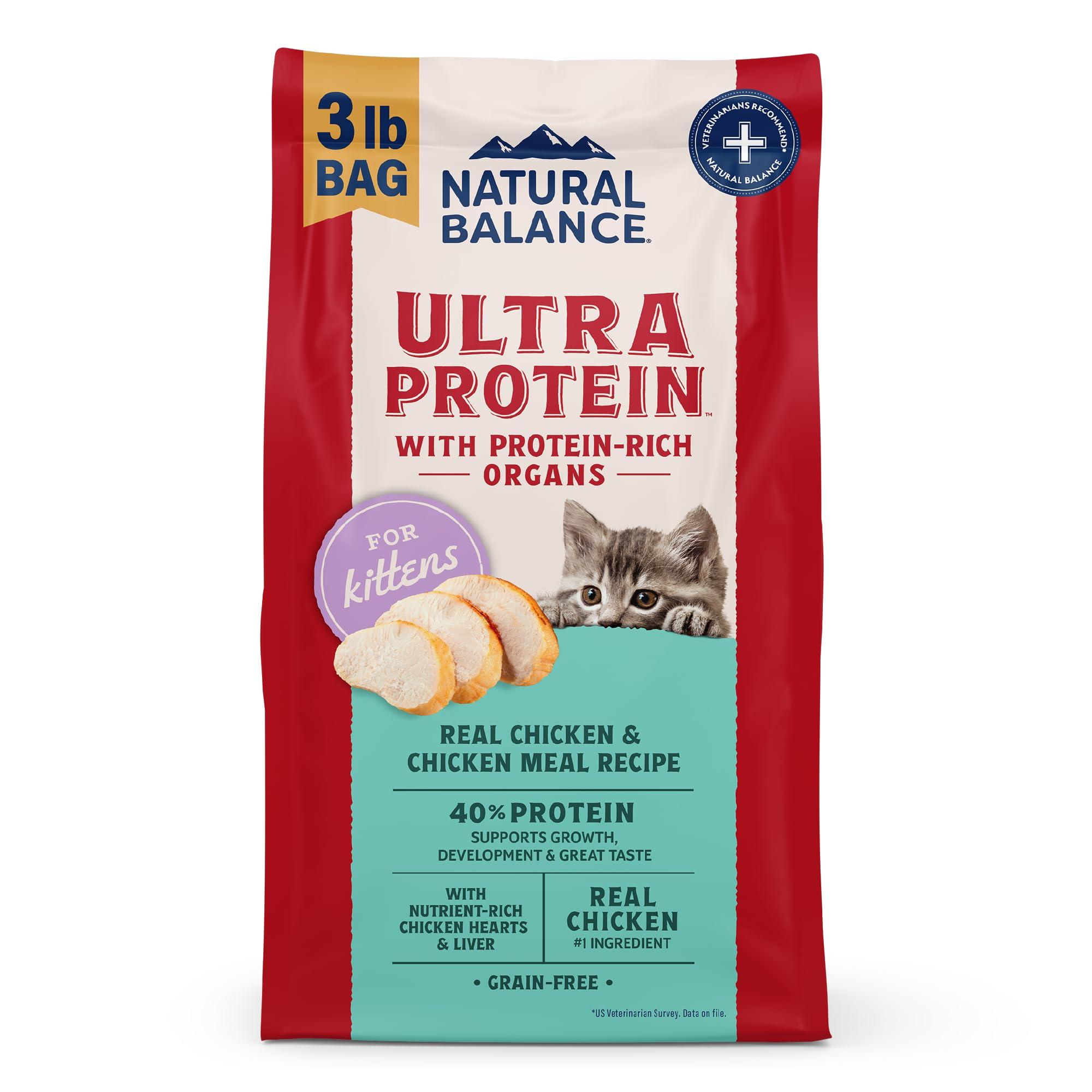 Natural Balance Ultra Protein Real Chicken & Chicken Meal Kitten Dry Cat Food, 3-lb